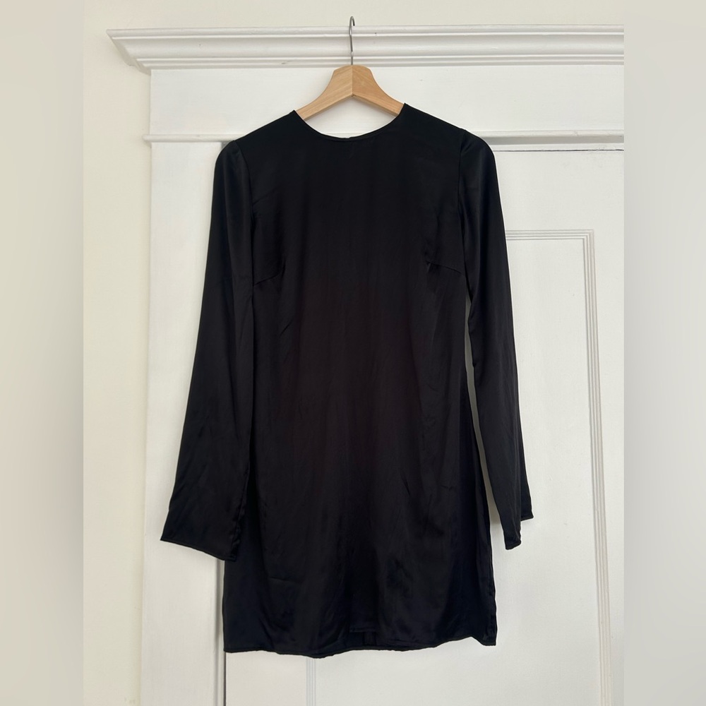 Reformation Silk Black Bernadette Long Sleeve Mini Dress, Size 0 - Picture 2 of 11